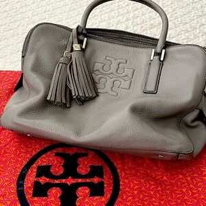 Tory Burch grey color purse medium size